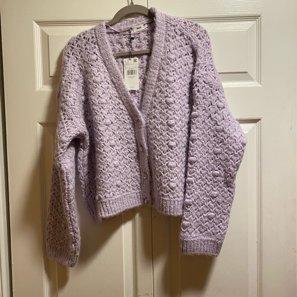 NWT mango lavender cardigan with jewel buttons sz L